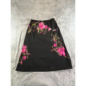 Fashion Bug Skirt Women's Large black Floral Skirt with Pink Flowers and lining